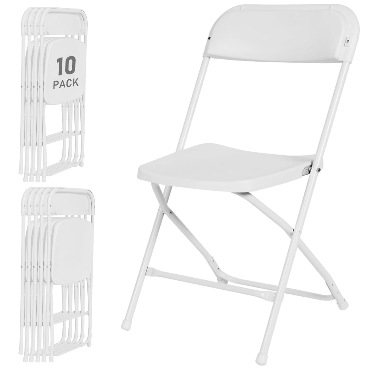 10 Pack White Plastic Folding Chairs J999
