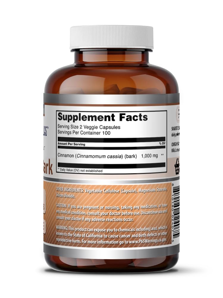 Cinnamon Bark Supplement 1000 Mg 200 Veggie Capsules X795518