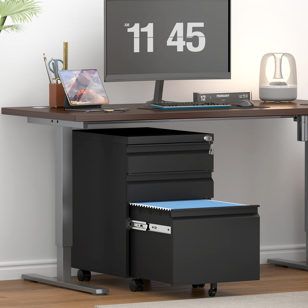 Black 3 Drawer Metal File Cabinet with Lock V836712