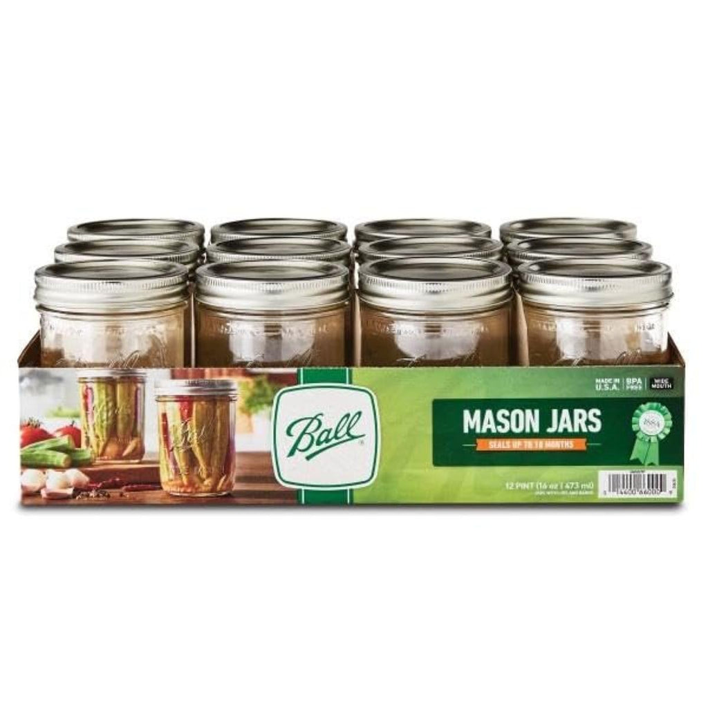 Wide Mouth Pint Jars with Lids and Bands, 16 oz, Set of 12 B540