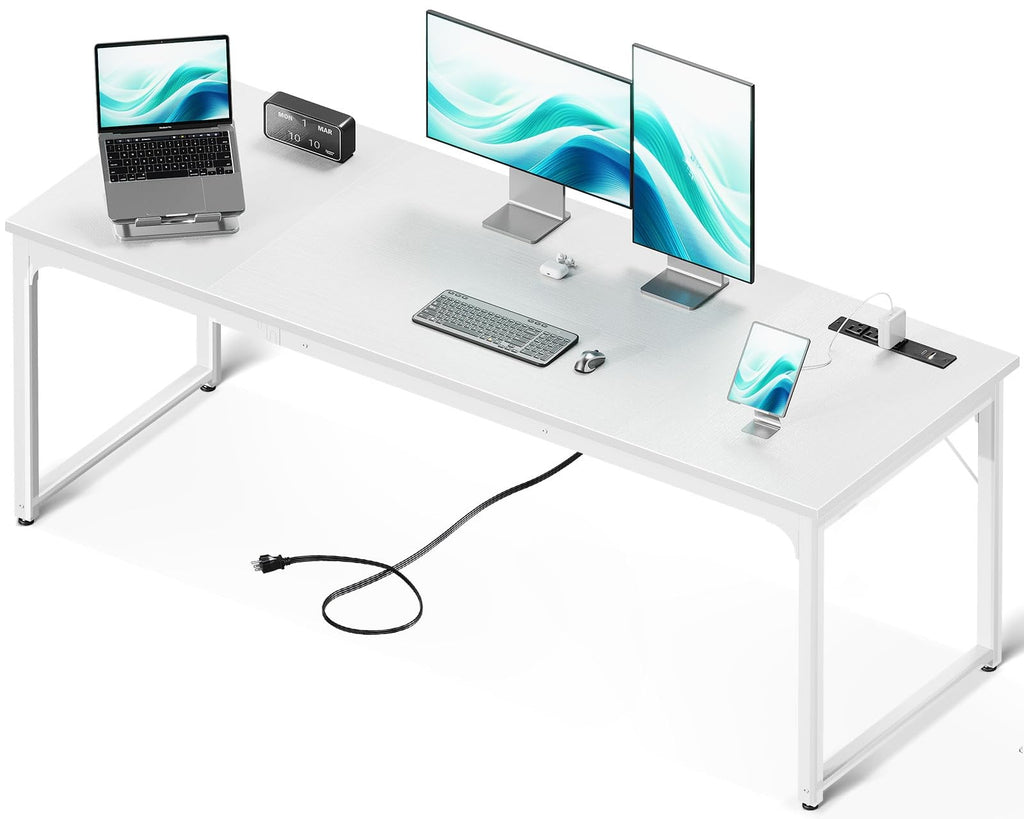 71 Inch White Computer Desk with USB Ports C90515