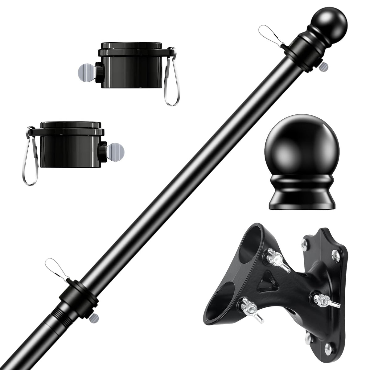 Tangle Free Stainless Steel Flag Pole Kit with Bracket W391647