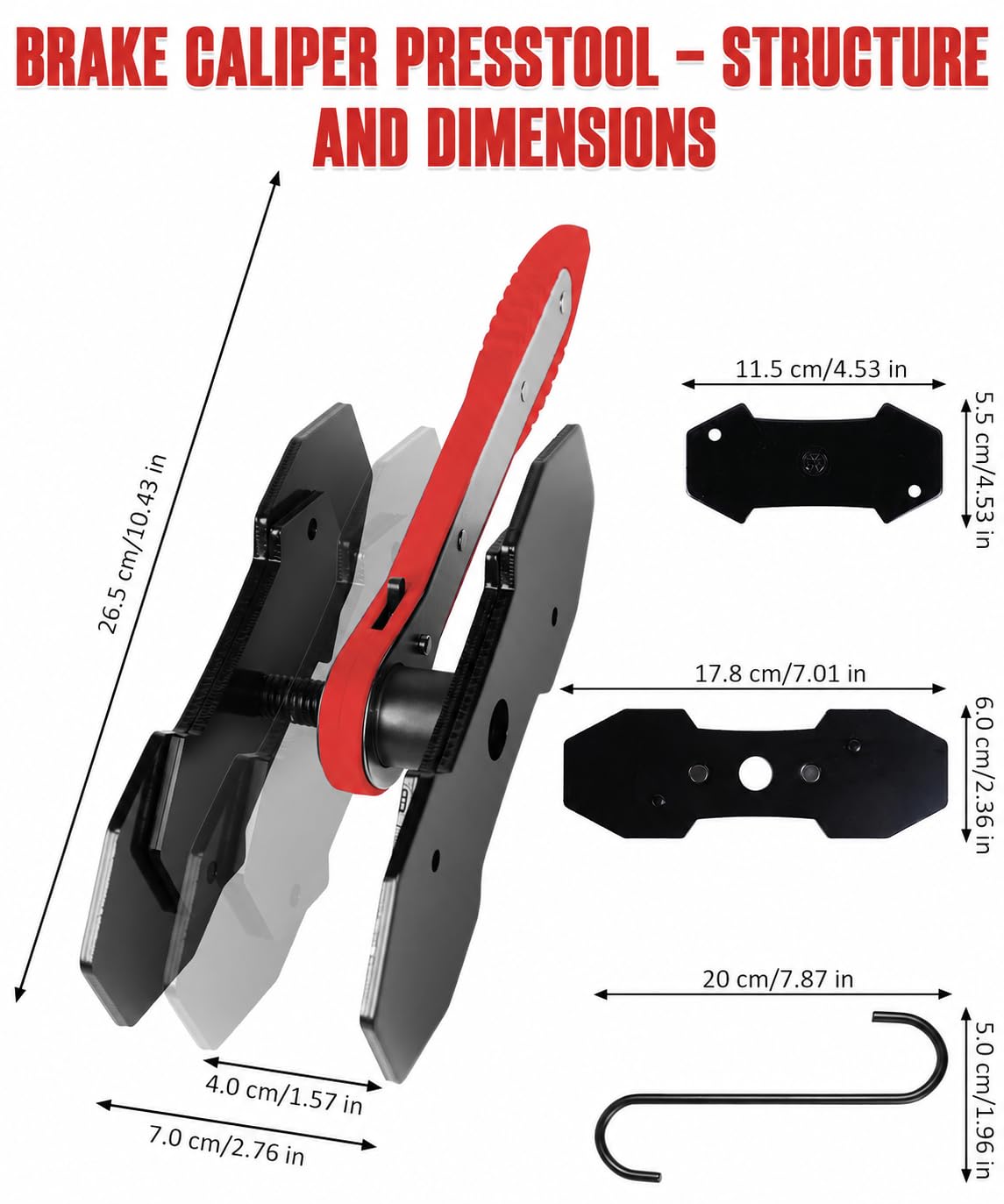Brake Caliper Compression Tool with 2 Steel Plates and 2 Hooks T28620