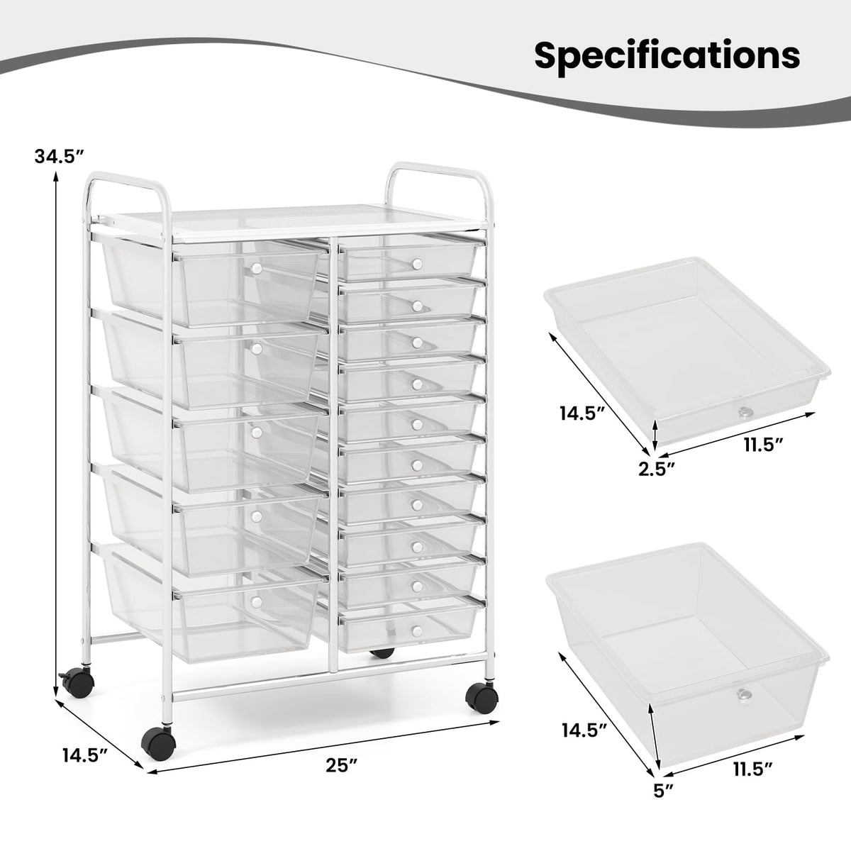 15 Drawer Rolling Storage Cart with Metal Frame D905