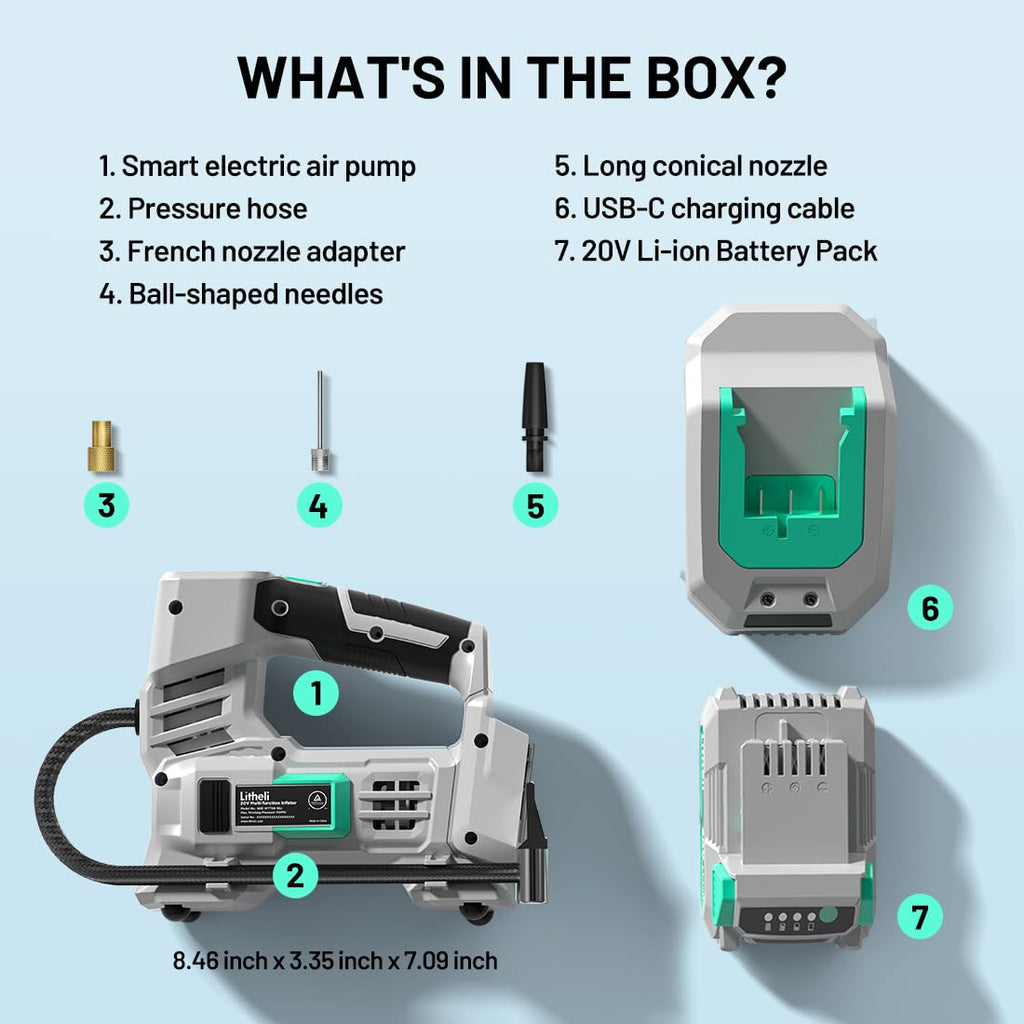 20V Cordless Tire Inflator Air Compressor with Digital Pressure Gauge P358