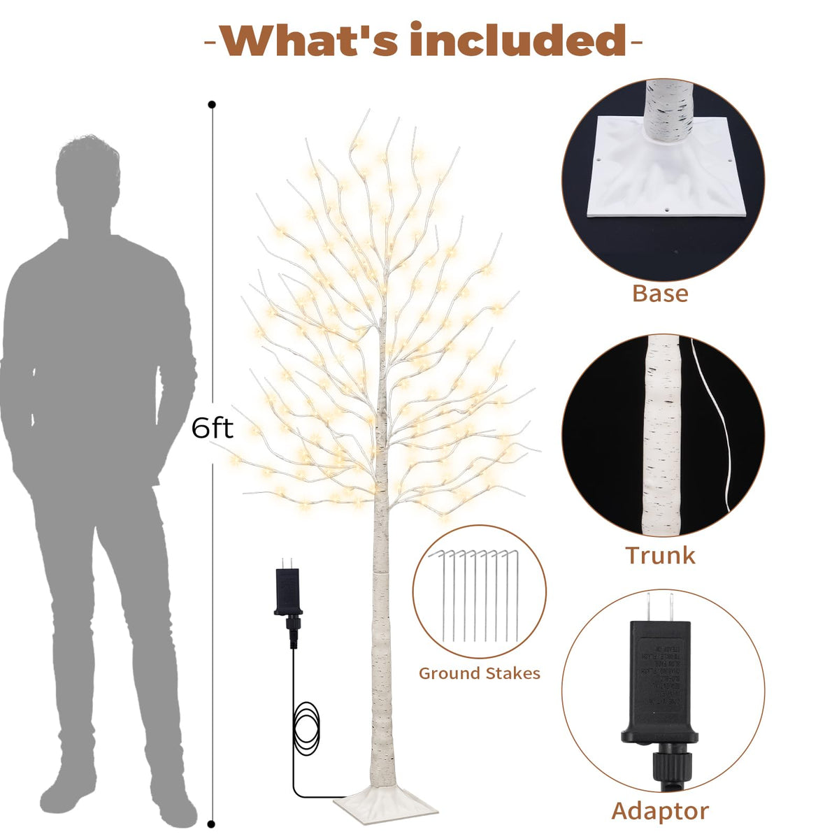 Set of 2 6 feet Lighted Birch Tree 160 LED Warm White U337740