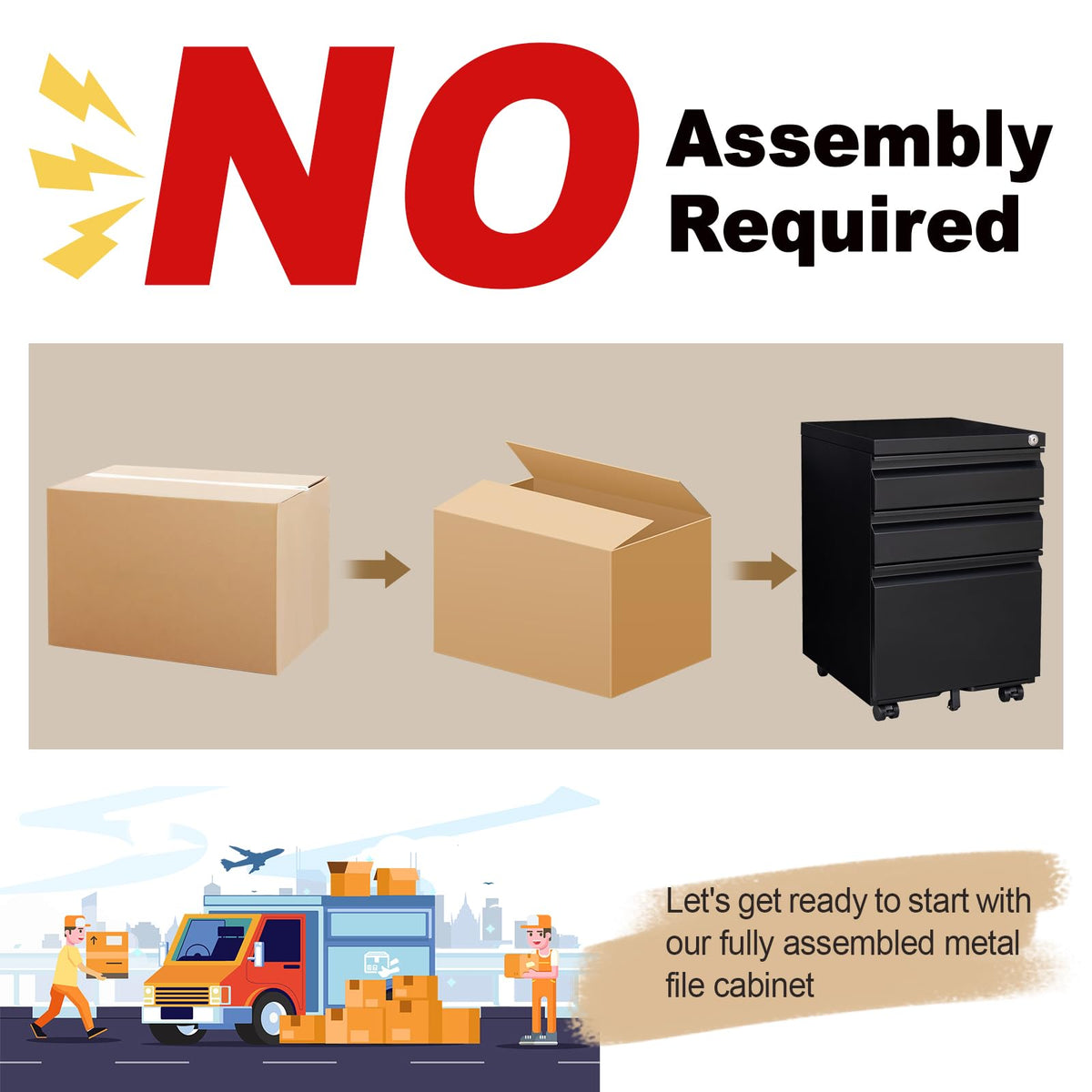 Black 3 Drawer Metal File Cabinet with Lock V836712