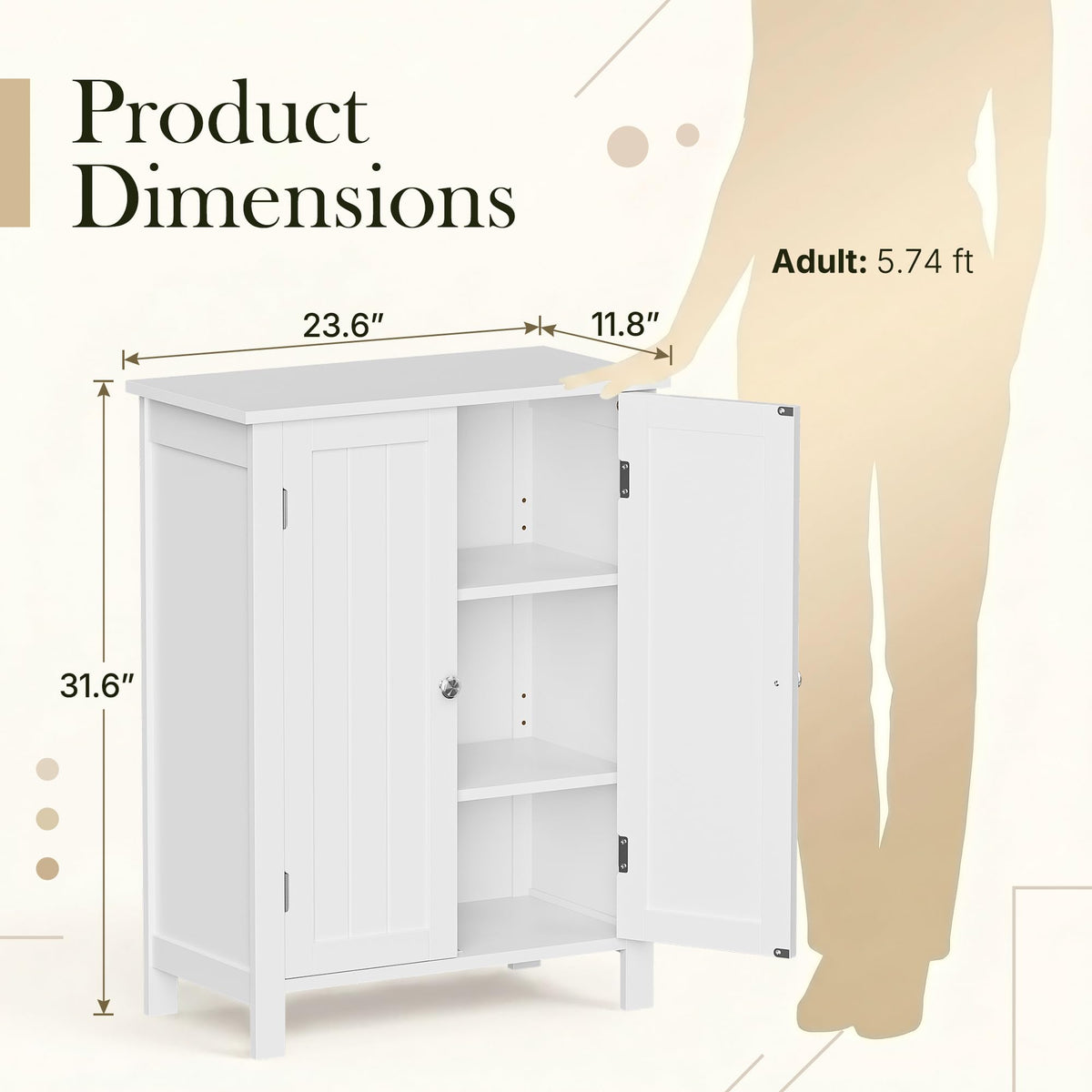 Bathroom Floor Storage Cabinet with Adjustable Shelf and Double Door C38084