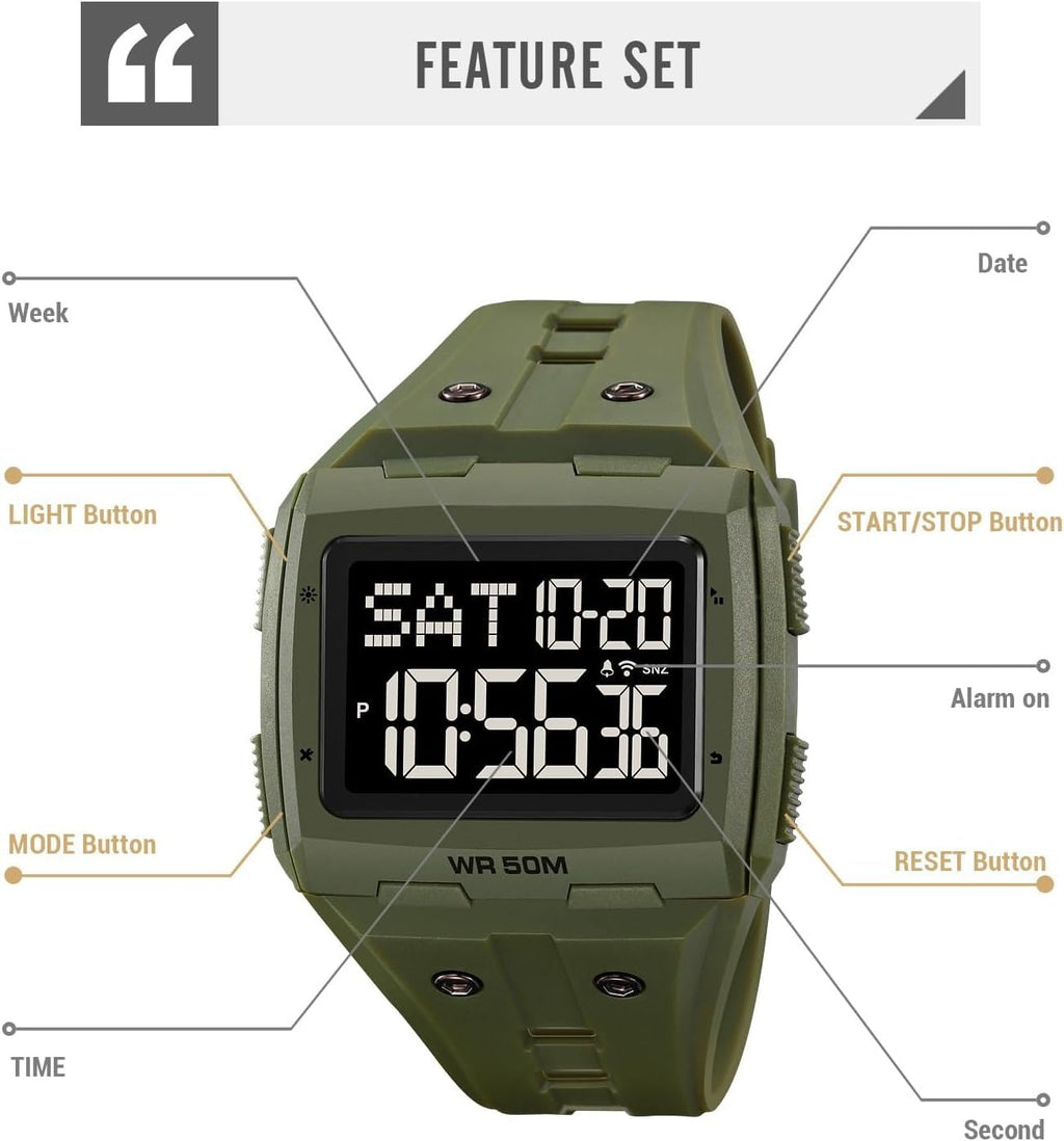 Large Face 5ATM Water Resistant Digital Mens Watch K80569
