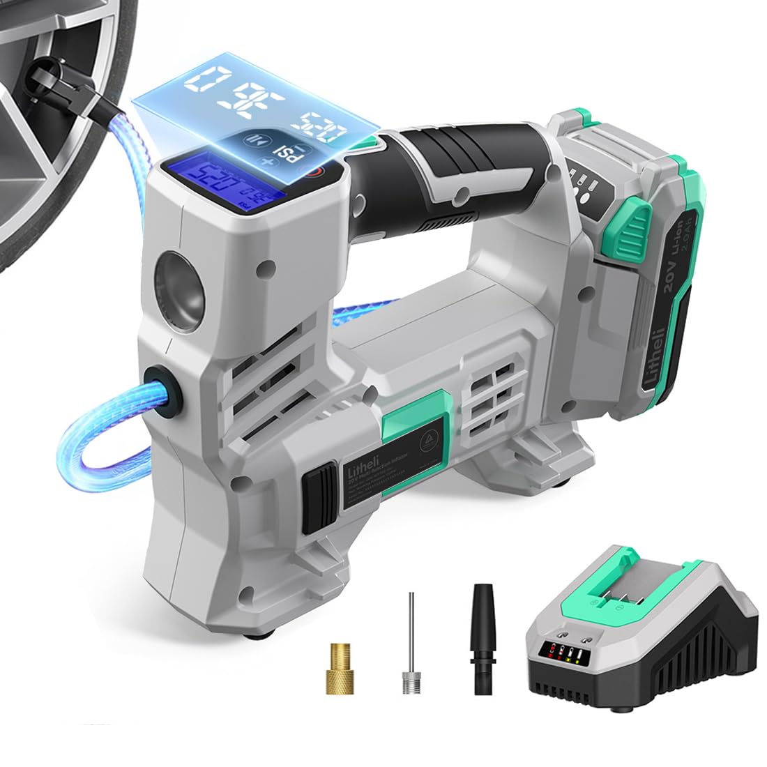 20V Cordless Tire Inflator Air Compressor with Digital Pressure Gauge P358