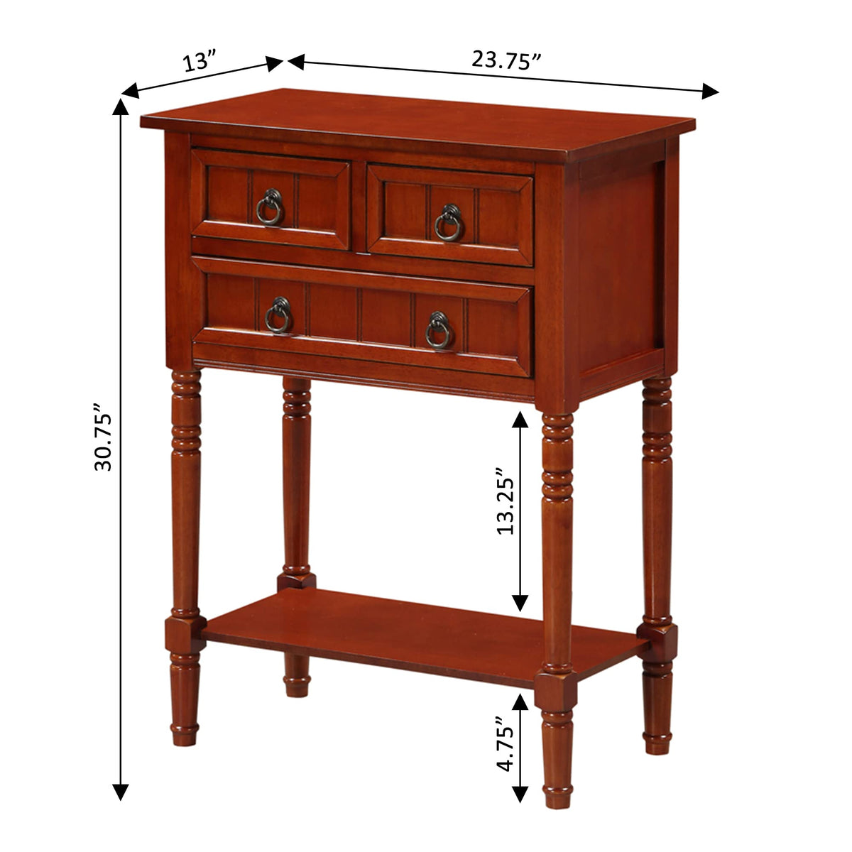 Cherry Hall Table with 3 Storage Drawers and Shelf Y589