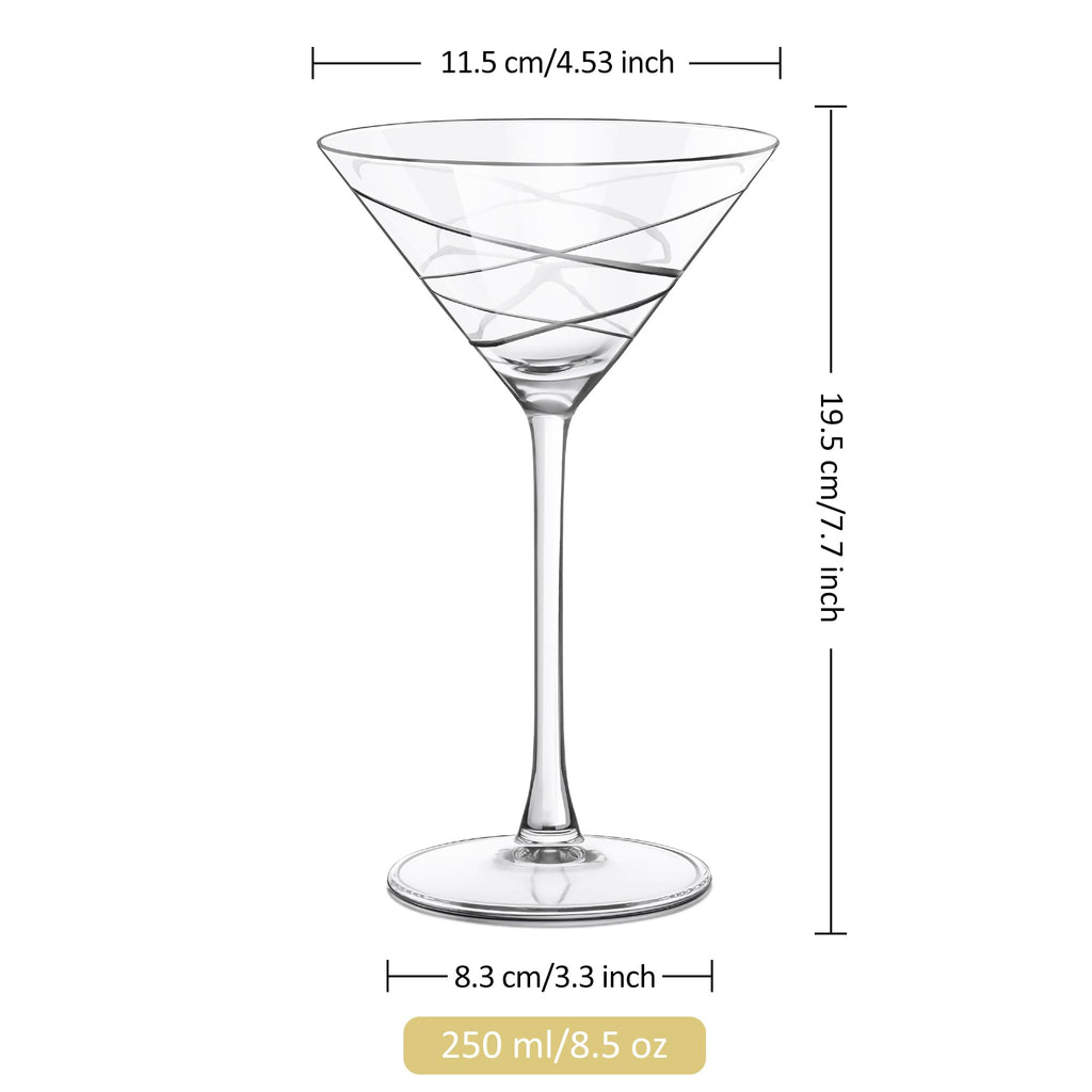 Handmade Etched Crystal Martini Glasses 8.5 oz J9404