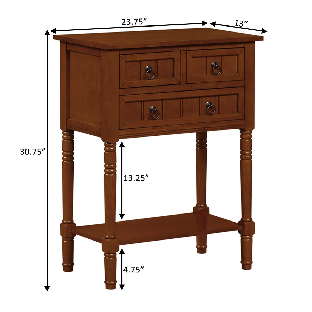 Cherry Hall Table with 3 Storage Drawers and Shelf Y589