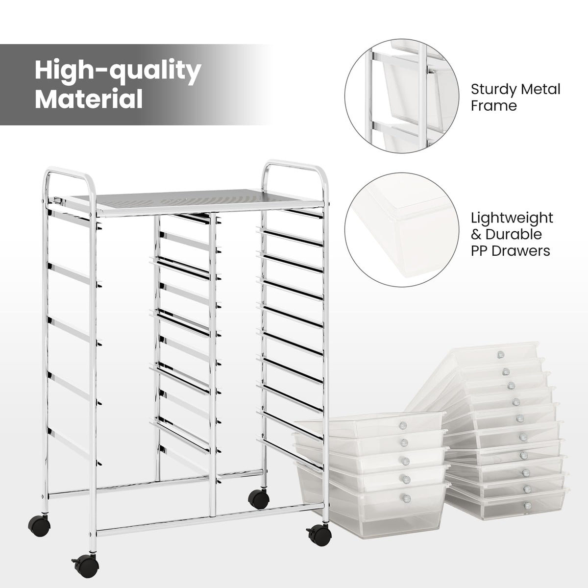 15 Drawer Rolling Storage Cart with Metal Frame D905