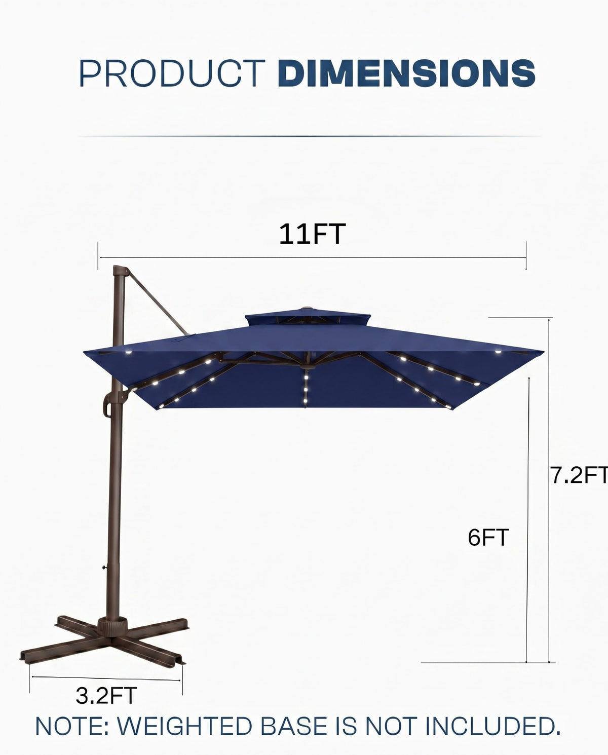 11x11 FT Double-Top Cantilever Patio Umbrella with Lights Z881