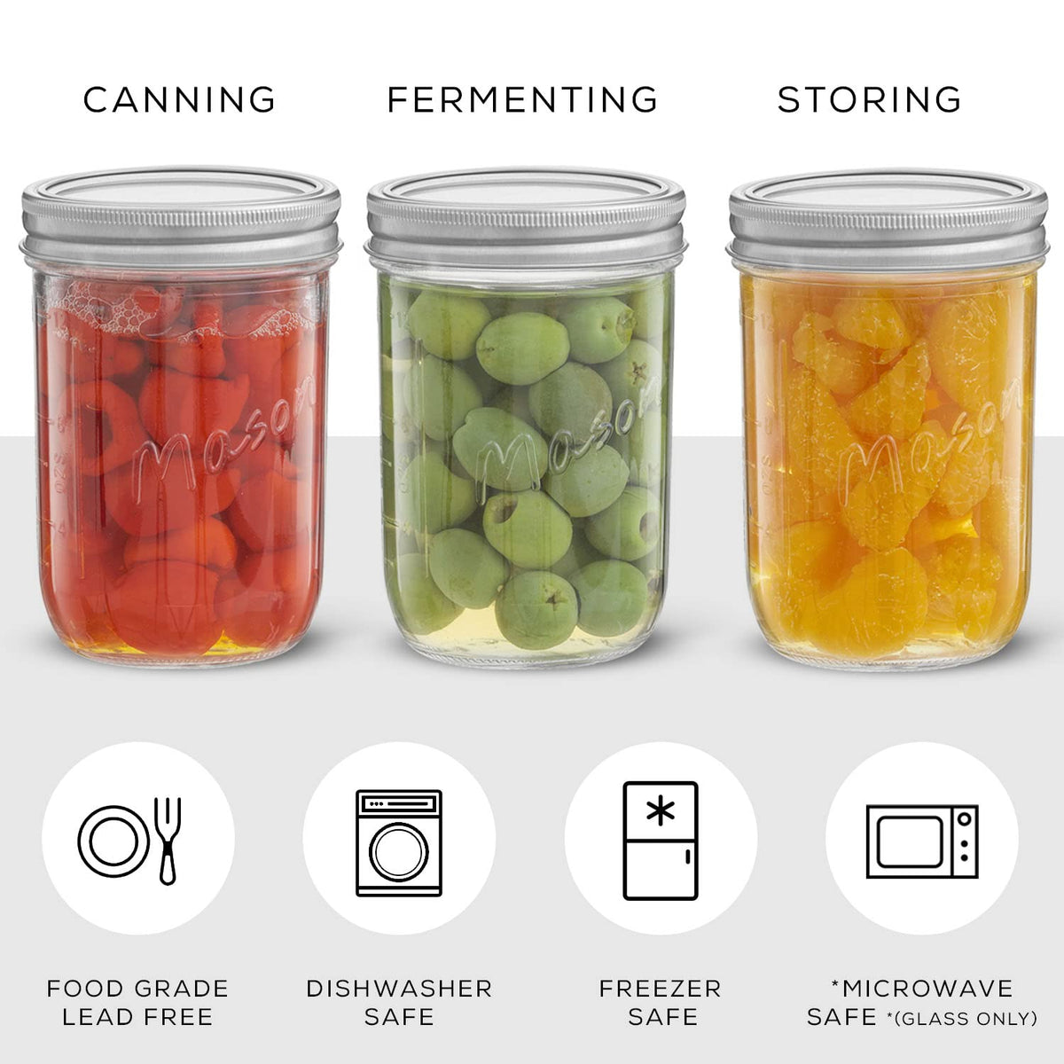16 Oz 6-Pack Wide Mouth Glass Mason Jars with Lids C7301