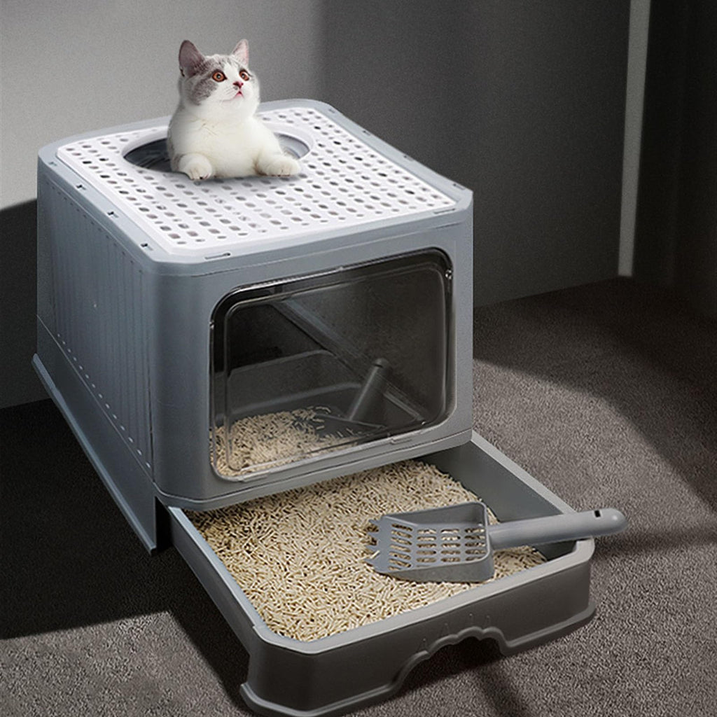 Foldable Enclosed Cat Litter Box with Lid U461
