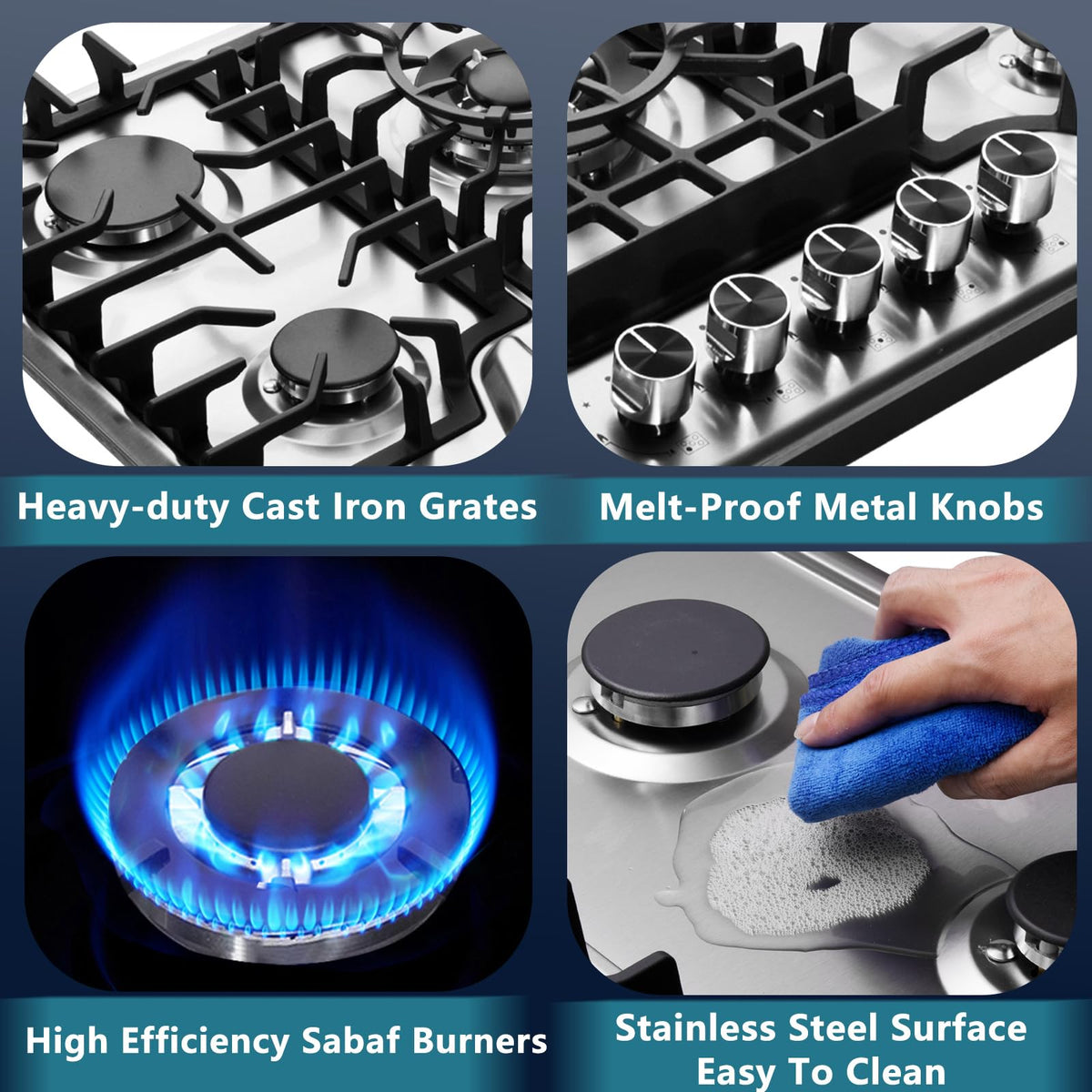 30 Inch 5 Burners Stainless Steel Gas Cooktop C50103