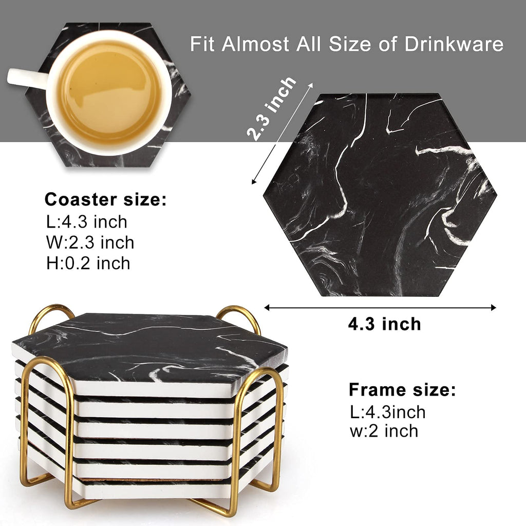 Black Marble Coaster Set with Holder C187