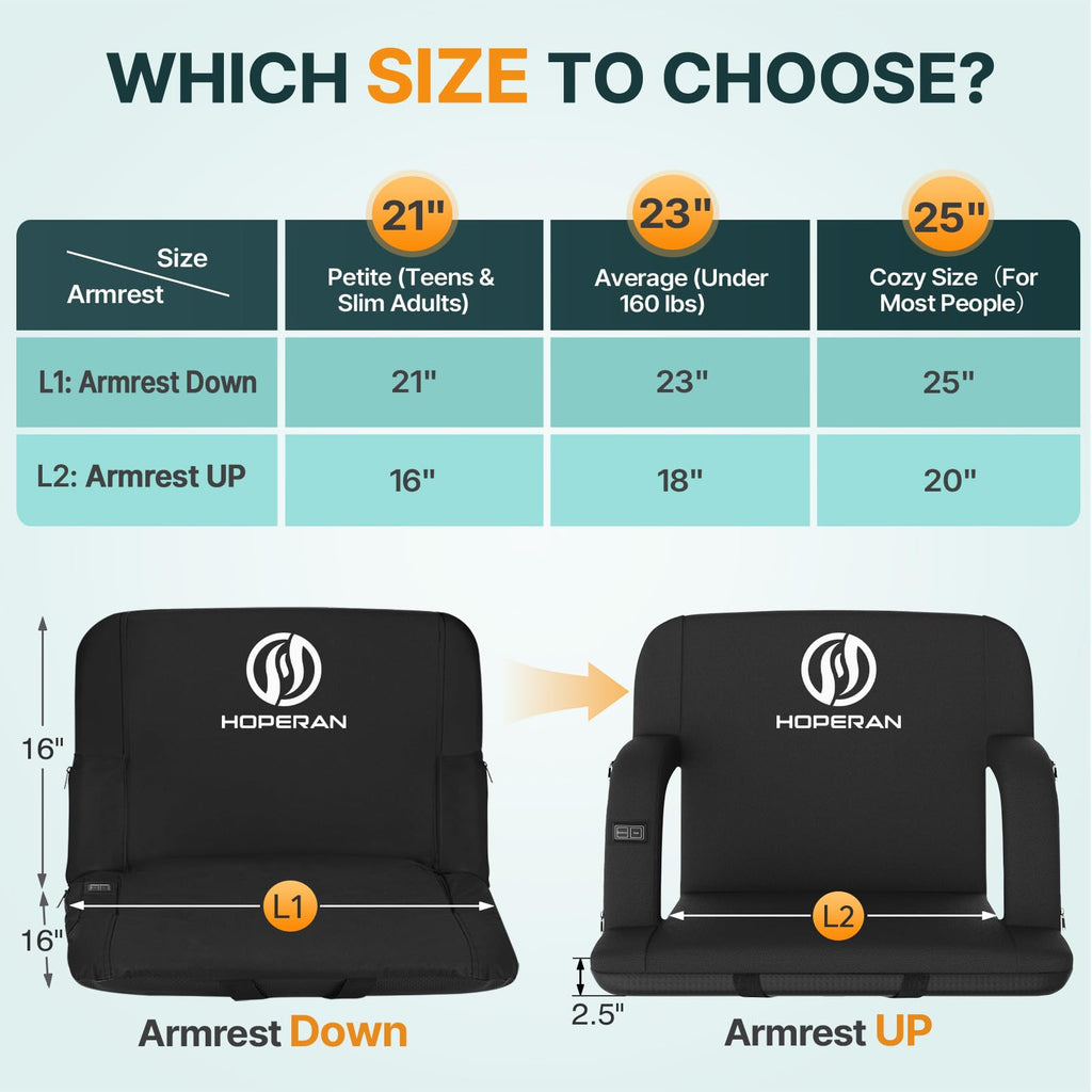 Black Heated Stadium Seats for Bleachers, 2 PCS P50348