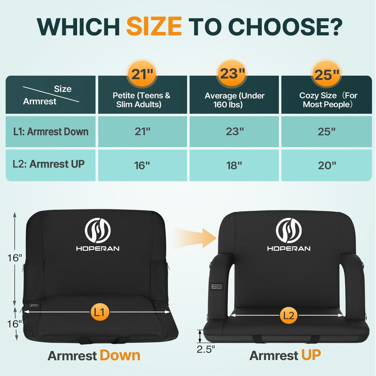 Black Heated Stadium Seats for Bleachers, 2 PCS P50348