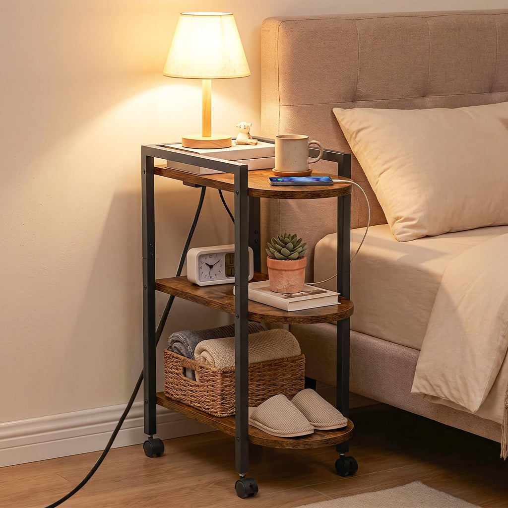 Rolling Narrow Side Table with Charging Station A651
