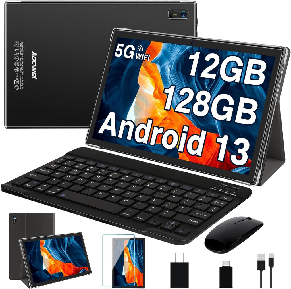 Black 12GB RAM 128GB ROM 10 Inch Android Tablet with Keyboard Y604846