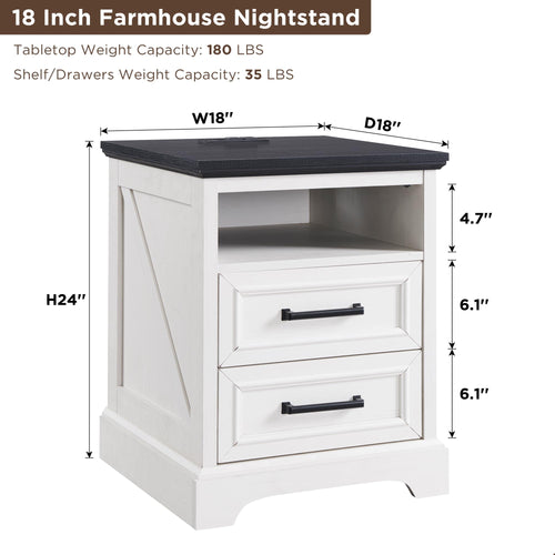 18" Antique White Nightstand with Charging Station O1986