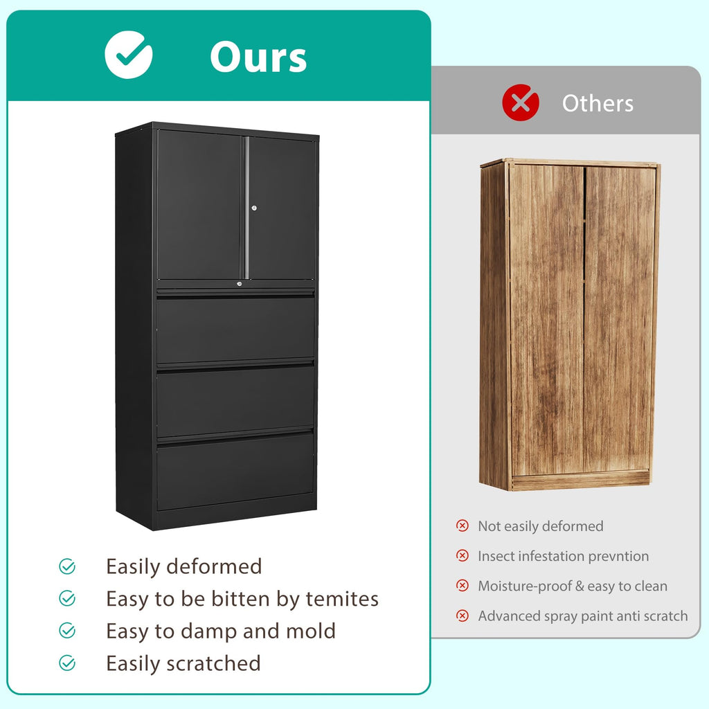 Black 3 Drawer Metal File Cabinet with Lock and Shelf F3252