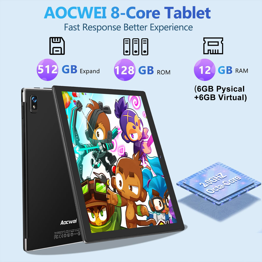 Black 12GB RAM 128GB ROM 10 Inch Android Tablet with Keyboard Y604846