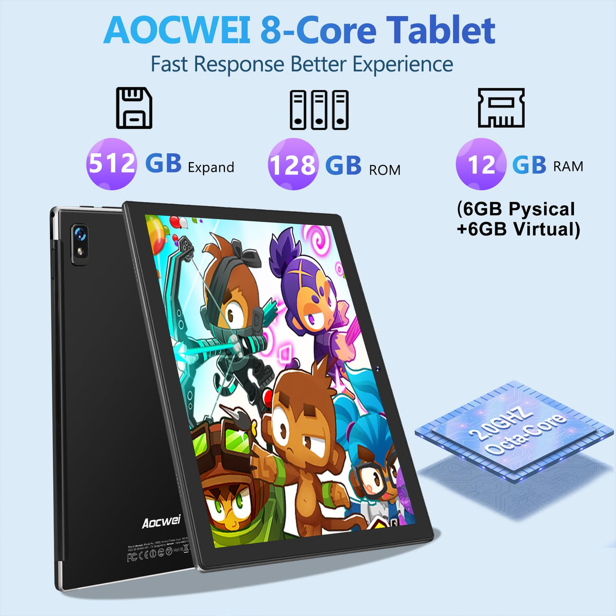 Black 12GB RAM 128GB ROM 10 Inch Android Tablet with Keyboard Y604846