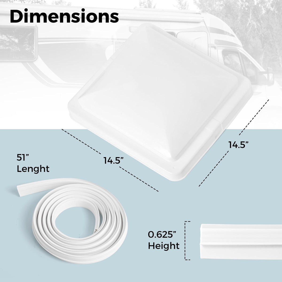 14" RV Roof Vent Cover with Rubber Seal Strip J527