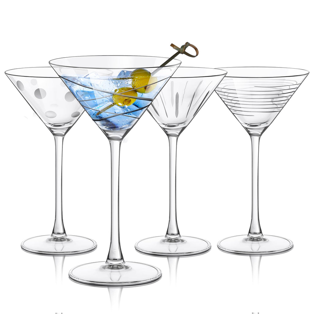 Handmade Etched Crystal Martini Glasses 8.5 oz J9404
