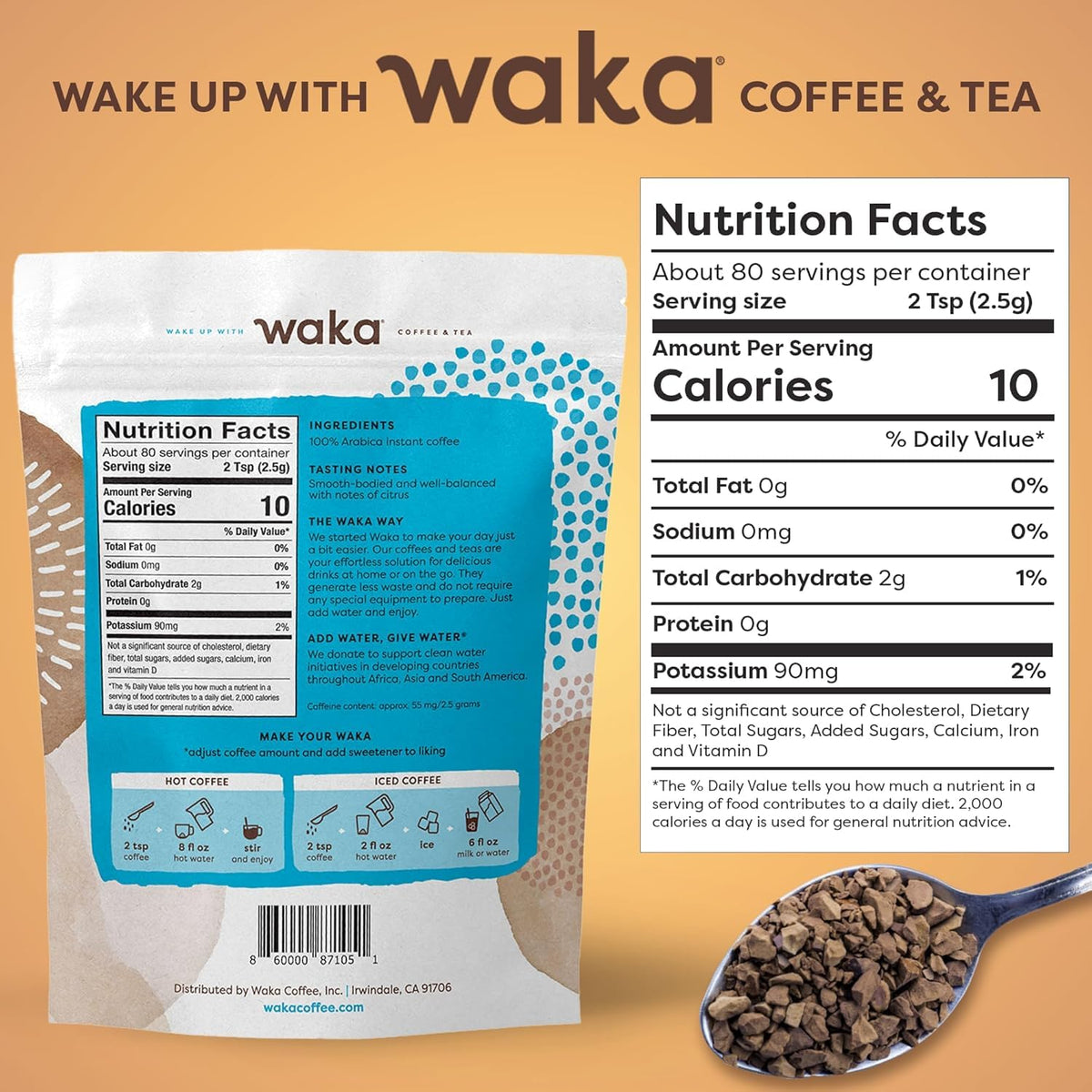 Instant Coffee, Colombian Medium Roast, 80 Cups, 8 oz Bag G675