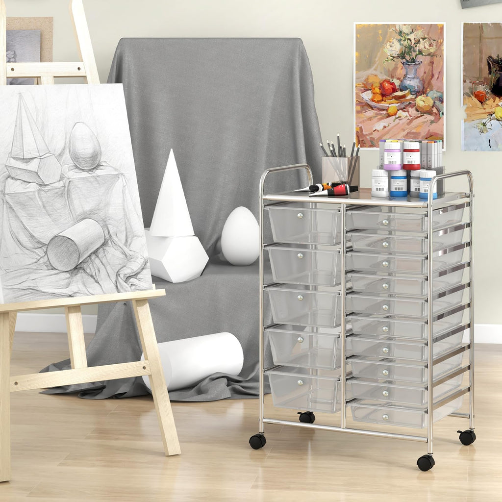 15 Drawer Rolling Storage Cart with Metal Frame D905