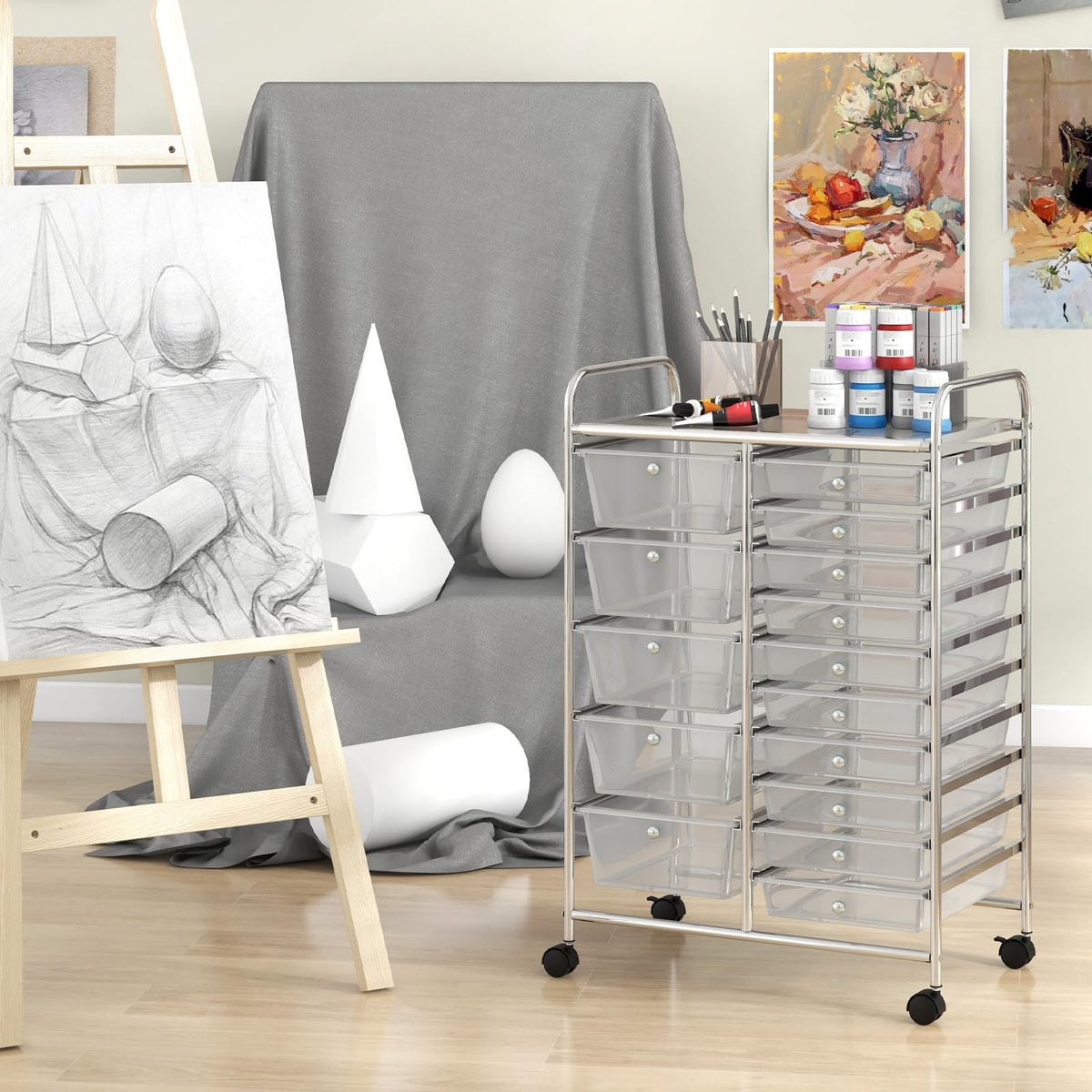 15 Drawer Rolling Storage Cart with Metal Frame D905