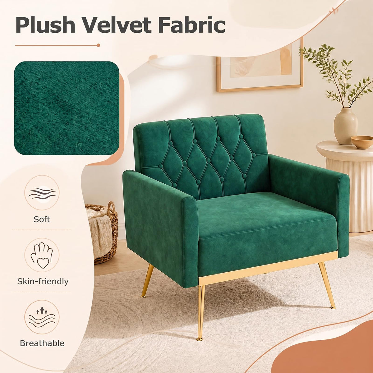 Velvet Accent Chair Set of 2 Emerald Green L58528