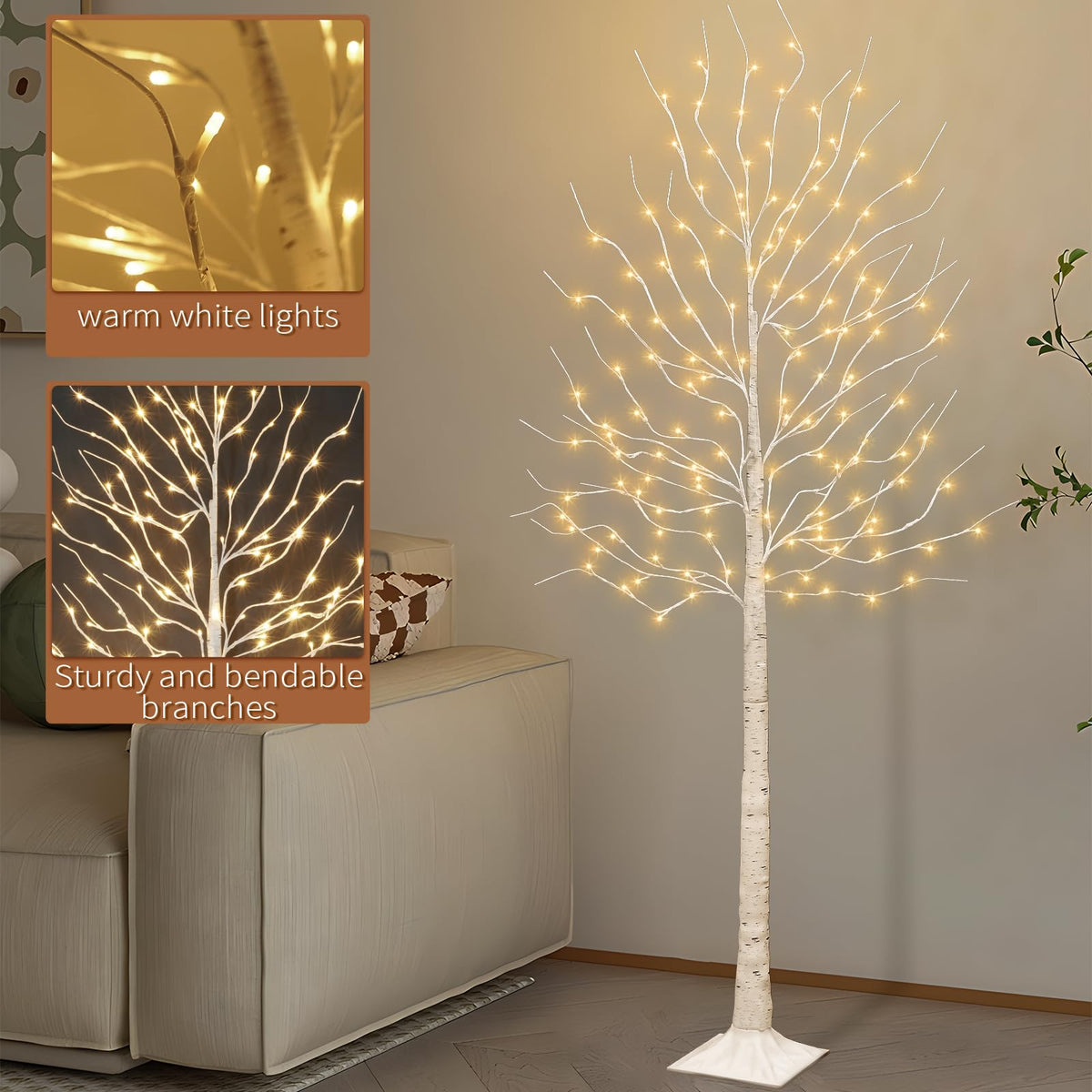 Set of 2 6 feet Lighted Birch Tree 160 LED Warm White U337740