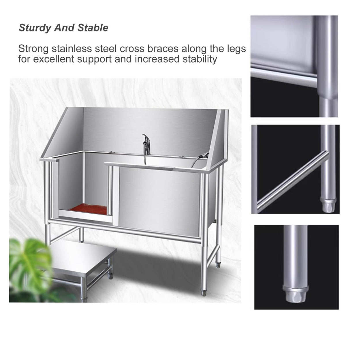 Stainless Steel Dog Grooming Bathtub with Stairs M9216