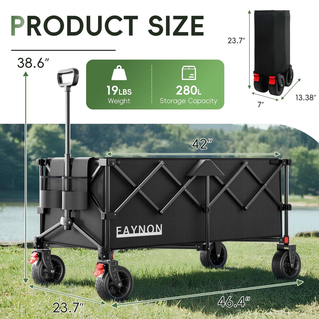 46" Collapsible Foldable Extended Wagon, 500LB Weight Capacity with 280L Heavy Duty Folding Cart, Black F148