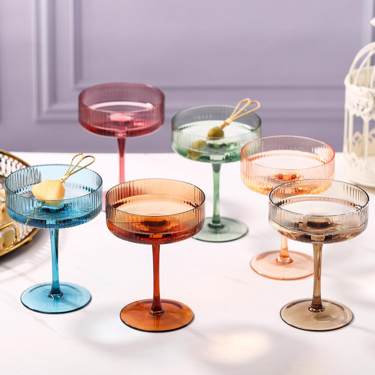 Colored Coupe Glasses Set of 6, 9 oz Cocktail Glasses R4658