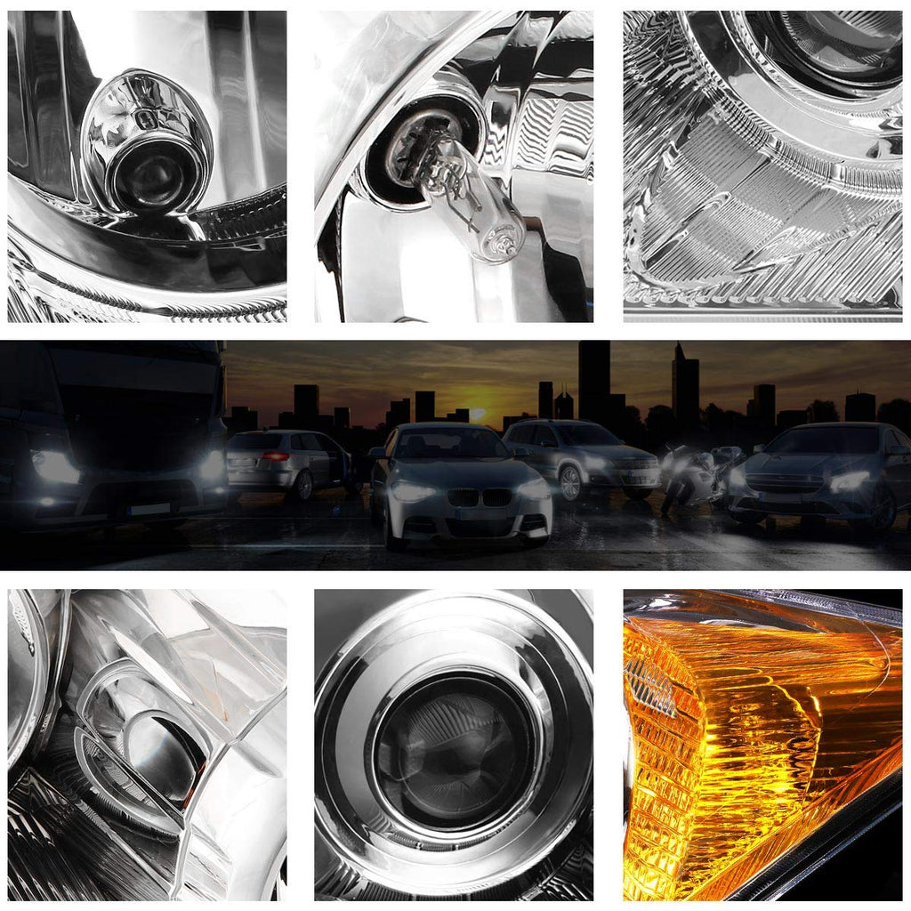 Projector Headlights Assembly with Chrome Housing Amber Corner R164