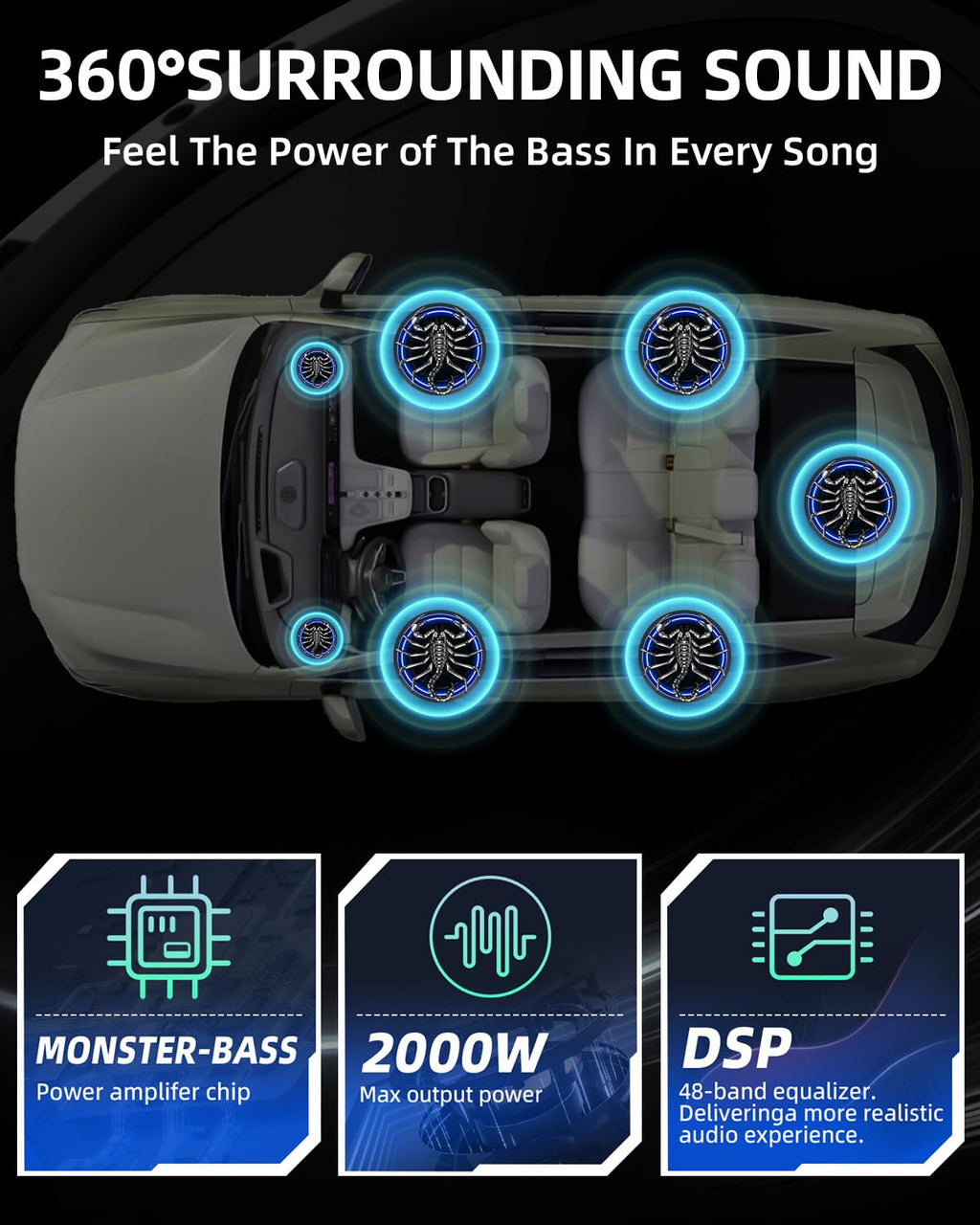 2000W 10 Inch Underseat Car Subwoofer and Amp Package X94002