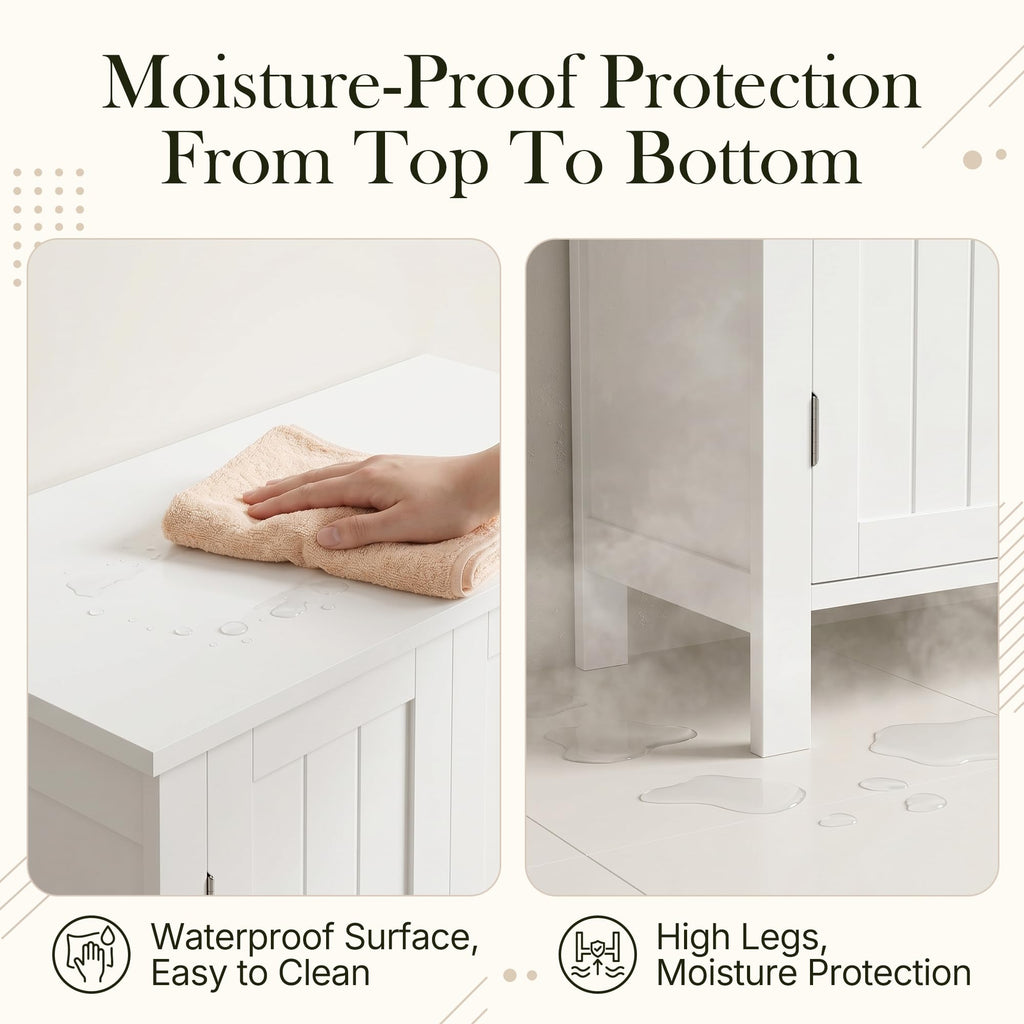 Bathroom Floor Storage Cabinet with Adjustable Shelf and Double Door C38084