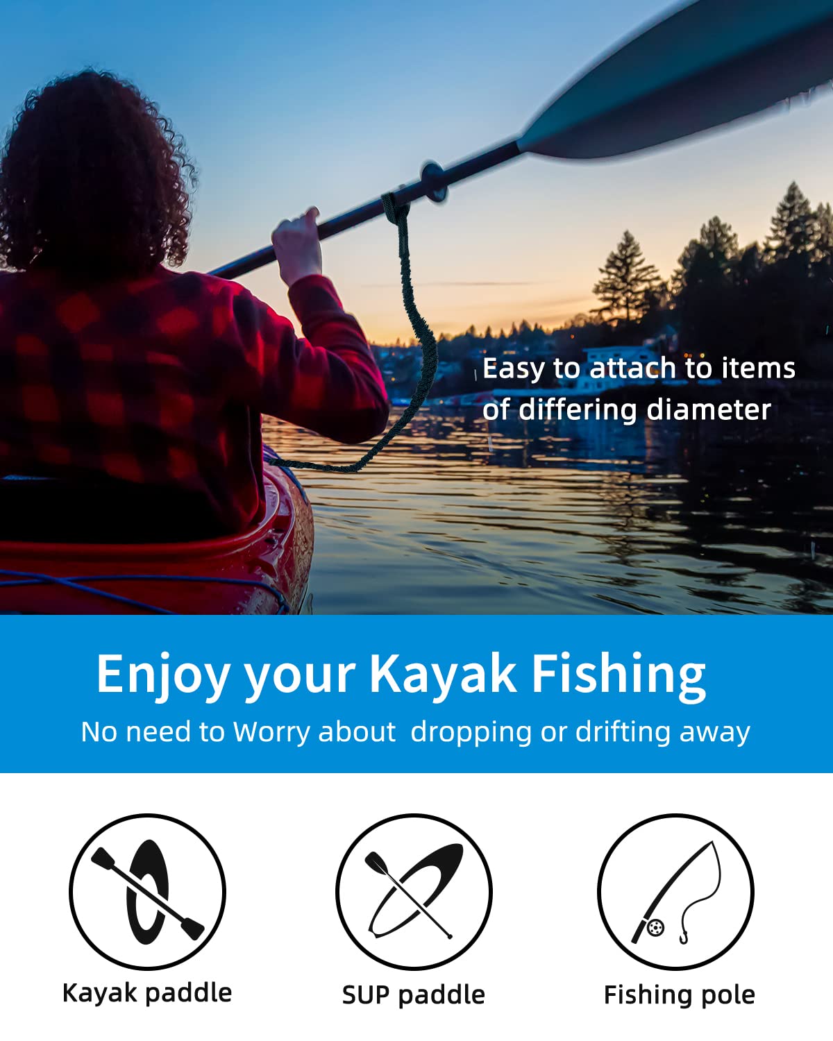 Stretchable Kayak Paddle Leash 4-7ft F241525