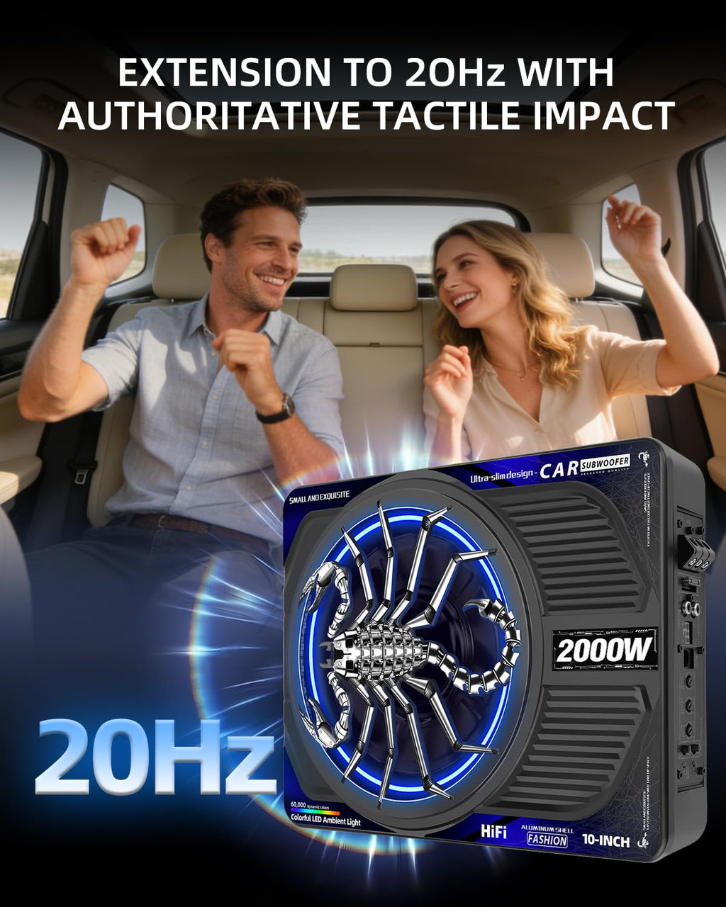 2000W 10 Inch Underseat Car Subwoofer and Amp Package X94002