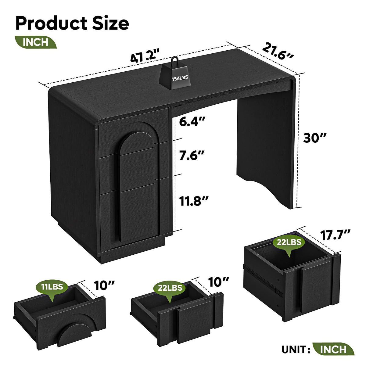 47" Computer Desk with 3 Drawers N59882
