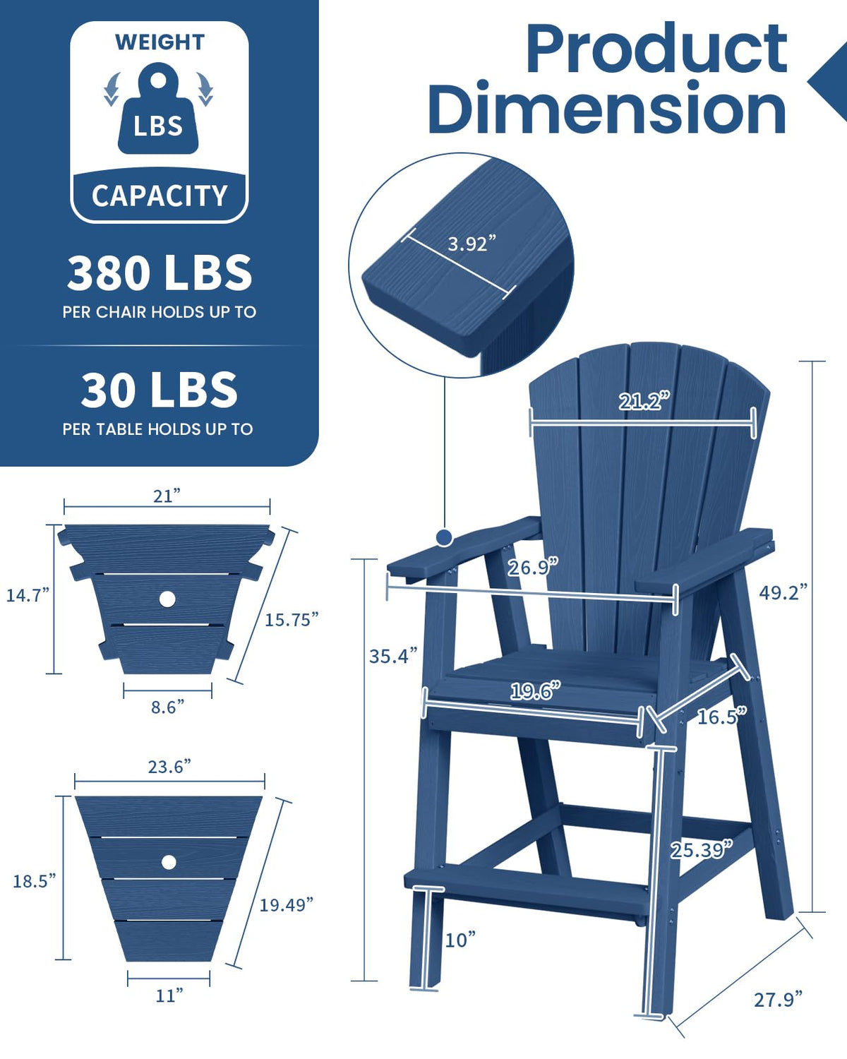Navy Blue Adirondack Chairs Set of 2 E2647