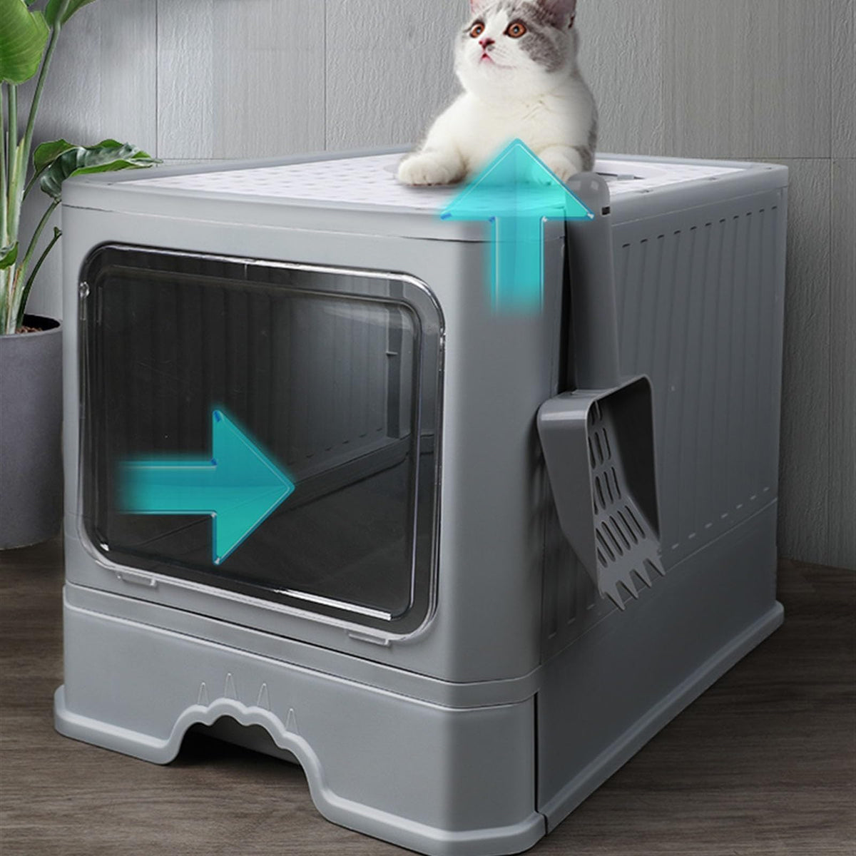 Foldable Enclosed Cat Litter Box with Lid U461