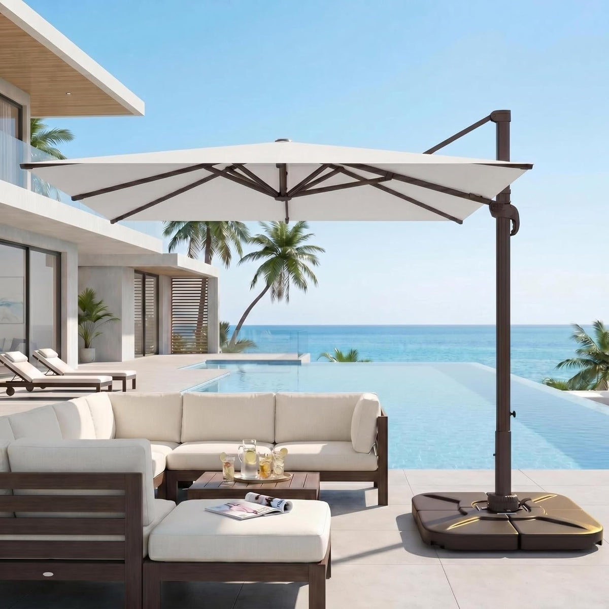 11ft Offset Cantilever Patio Umbrella with Solar Lights W878